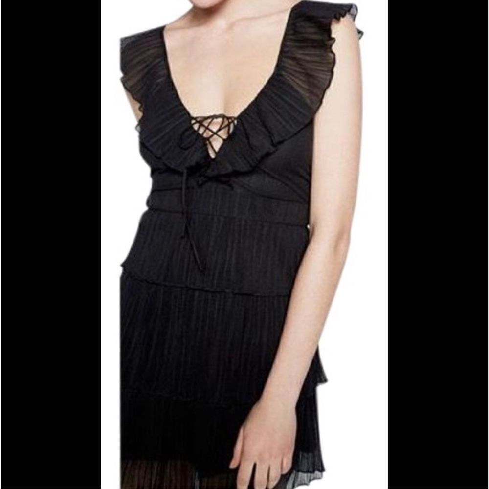 NWT~Express Triple Tier Ruffle Front Tie Mini Dress Sz 10